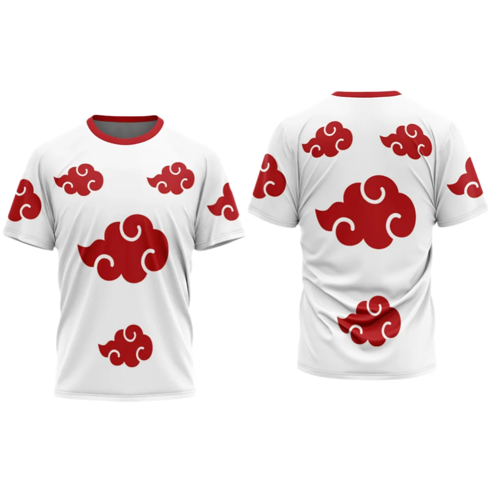 Naruto Akatsuki Red Cloud Symbol Anime Casual Sports Adult Kids Short-Sleeve T-Shirt Family Summer Breathable Quick-drying Soft
