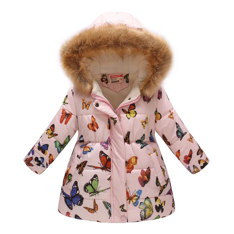 Winter Baby Girls Cartoon Printed long Jacket Kids Keep Warm Thick Leopard Parkas Coats Children Girls Outerwear Girls Clothes