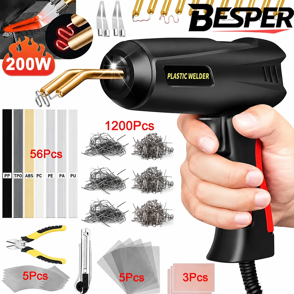 200W 2 in 1 Plastic Welder Kit Hot Stapler Welding Machine Soldering Iron Tool for Car Bumper Repair Plastic Welding Repair