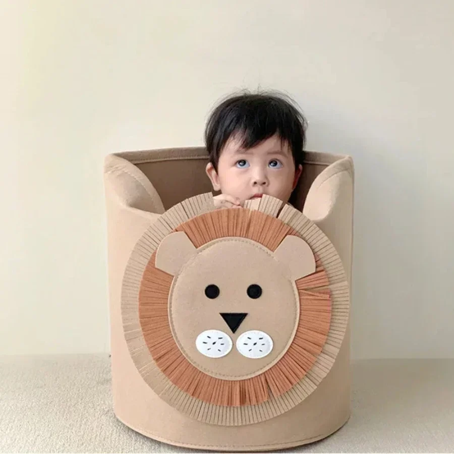 Cartoon Animal Storage Basket Large Capacity Felt Storage Bucket Kids Toys Organizer Bucket Newborn Photography Accessories