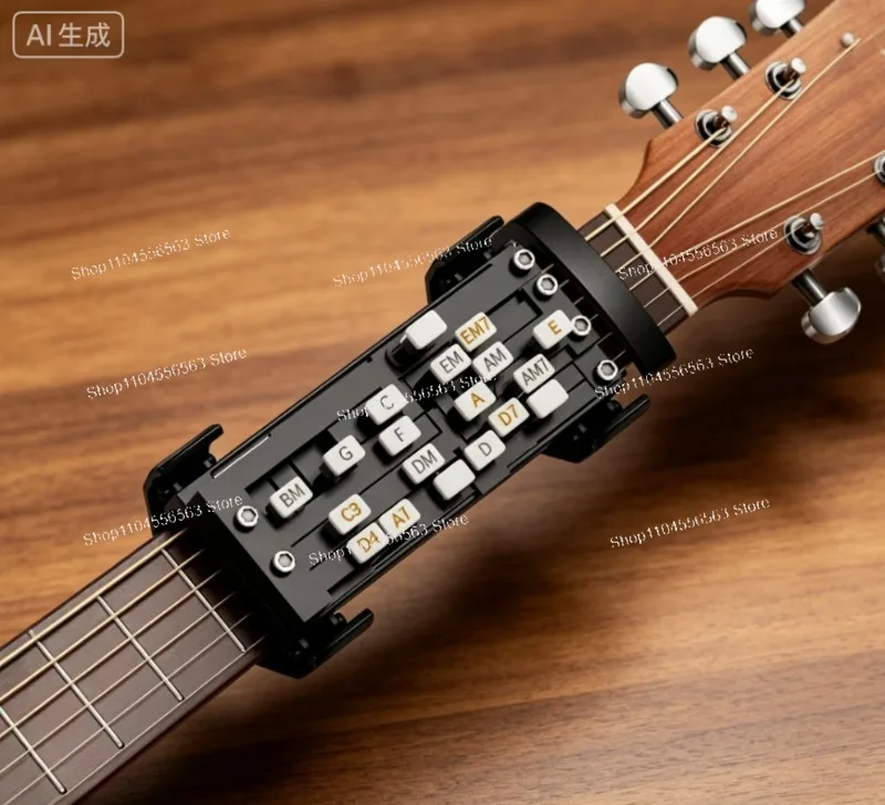 Guitar One-Key Chord Assistant Artifact, Automatic Chord Presser for Beginners, Guitar Aid Trainer 6 Buttons for Acoustic Guitar
