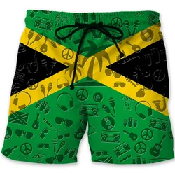 Jamaika 3D-gedruckte Strandshorts für Herren, Jamaika-Flaggenmuster, Surfbrett-Shorts, Sommerurlaub, Badehose, schnell trocknende Eis-Shorts