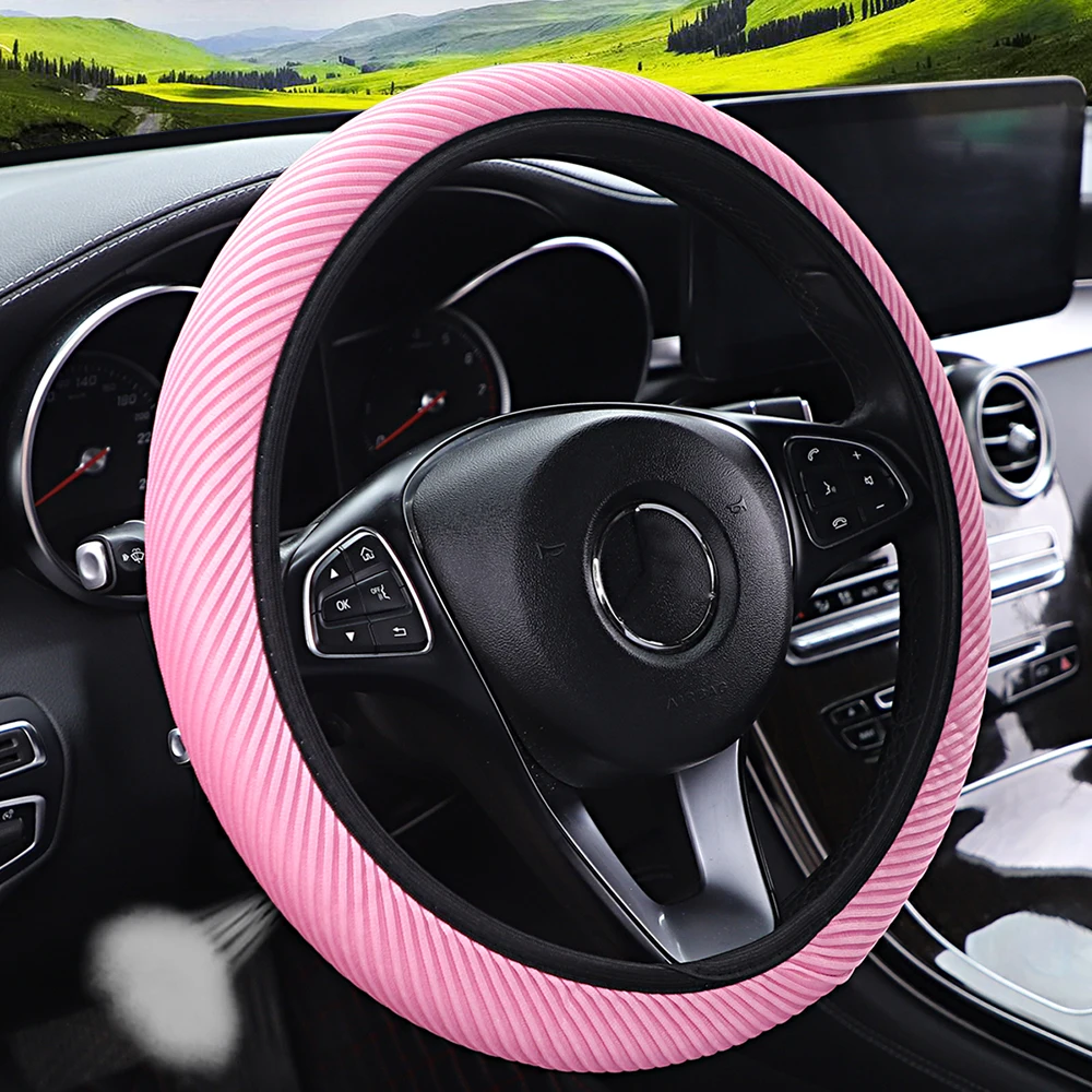 Bequemer, atmungsaktiver, gestreifter Mesh-Lenkradbezug, Autozubehör, randloses Design, 14,5–15 Zoll, für Damen