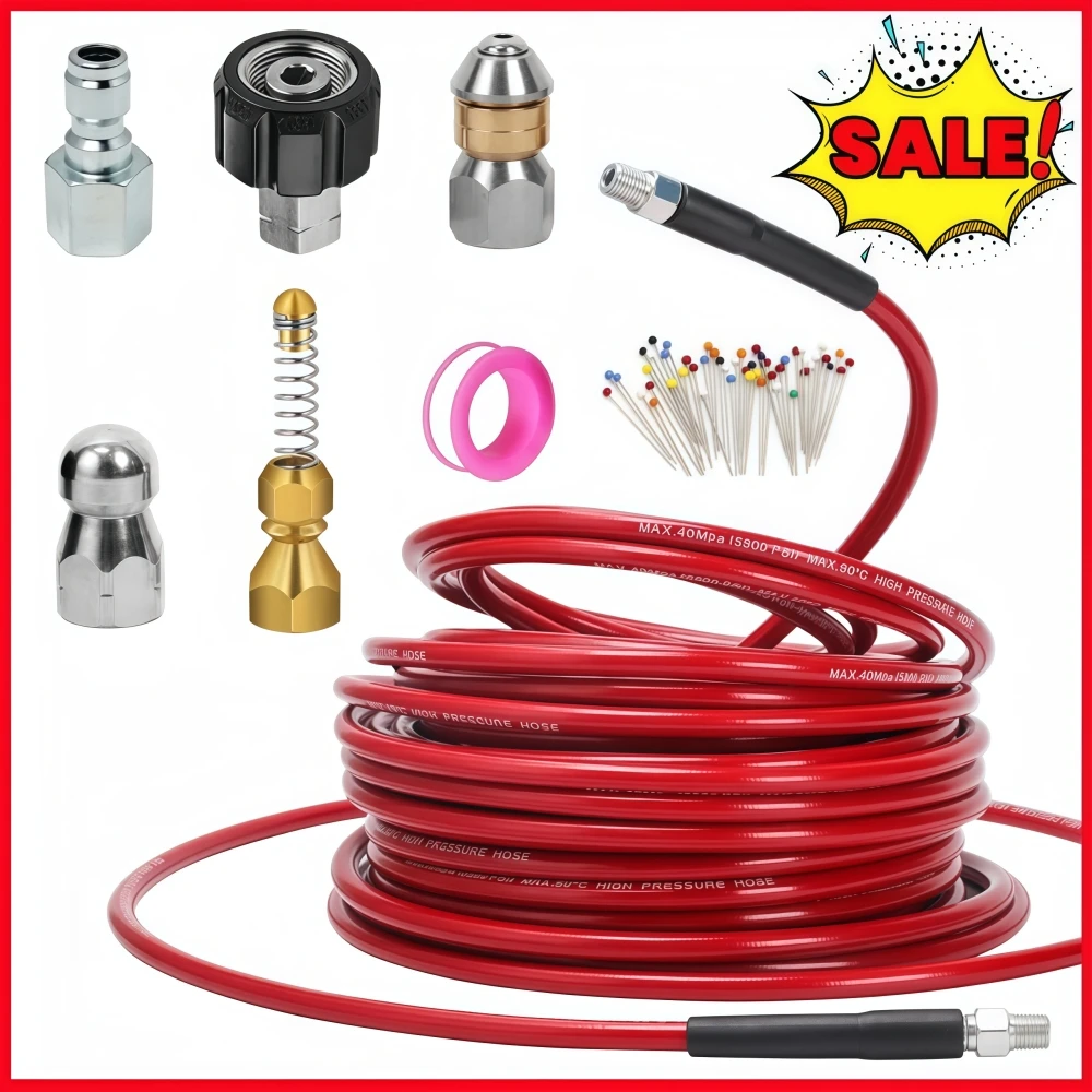 

5~25m Sewer Drainage Cleaning Hose 5800PSI Pressure Cleaning Hose 1/4 Inch NPT Sewer Jetting Nozzle For Karcher Bosch Nilfisk