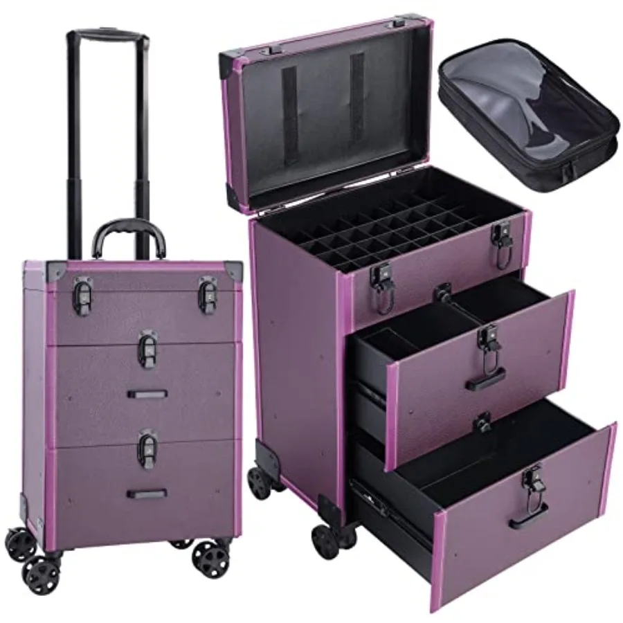 

Rolling Nail Case Wheeled Manicure Storage Case Polish Organizer Professional Makeup Trolley for Studio or Travelling