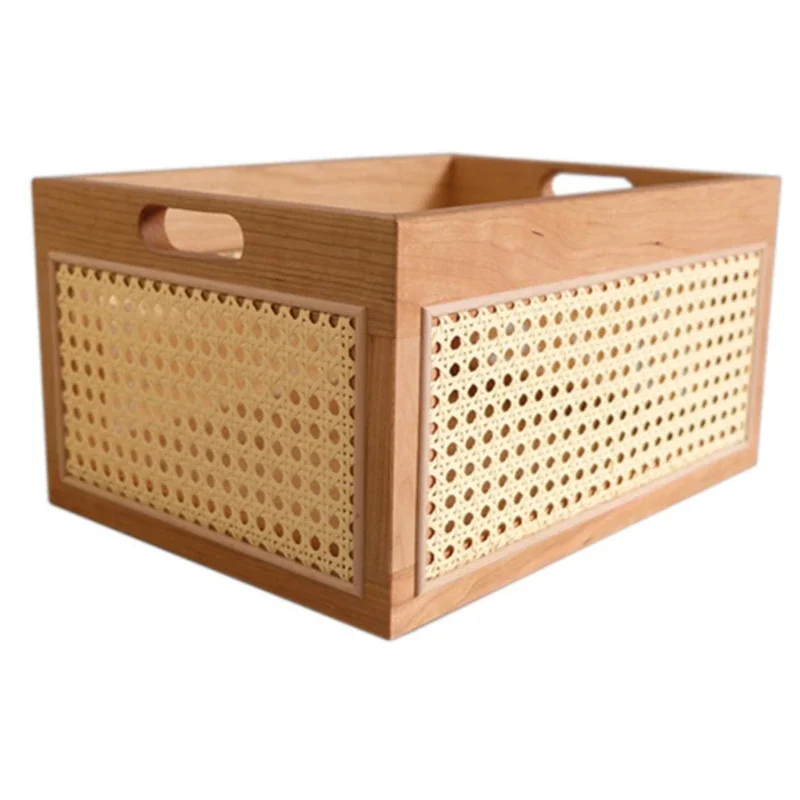 

Solid Wood Rattan Storage Basket Handwoven Organizer for Sundries and Makeup Chic Tabletop Storage Versatile Use