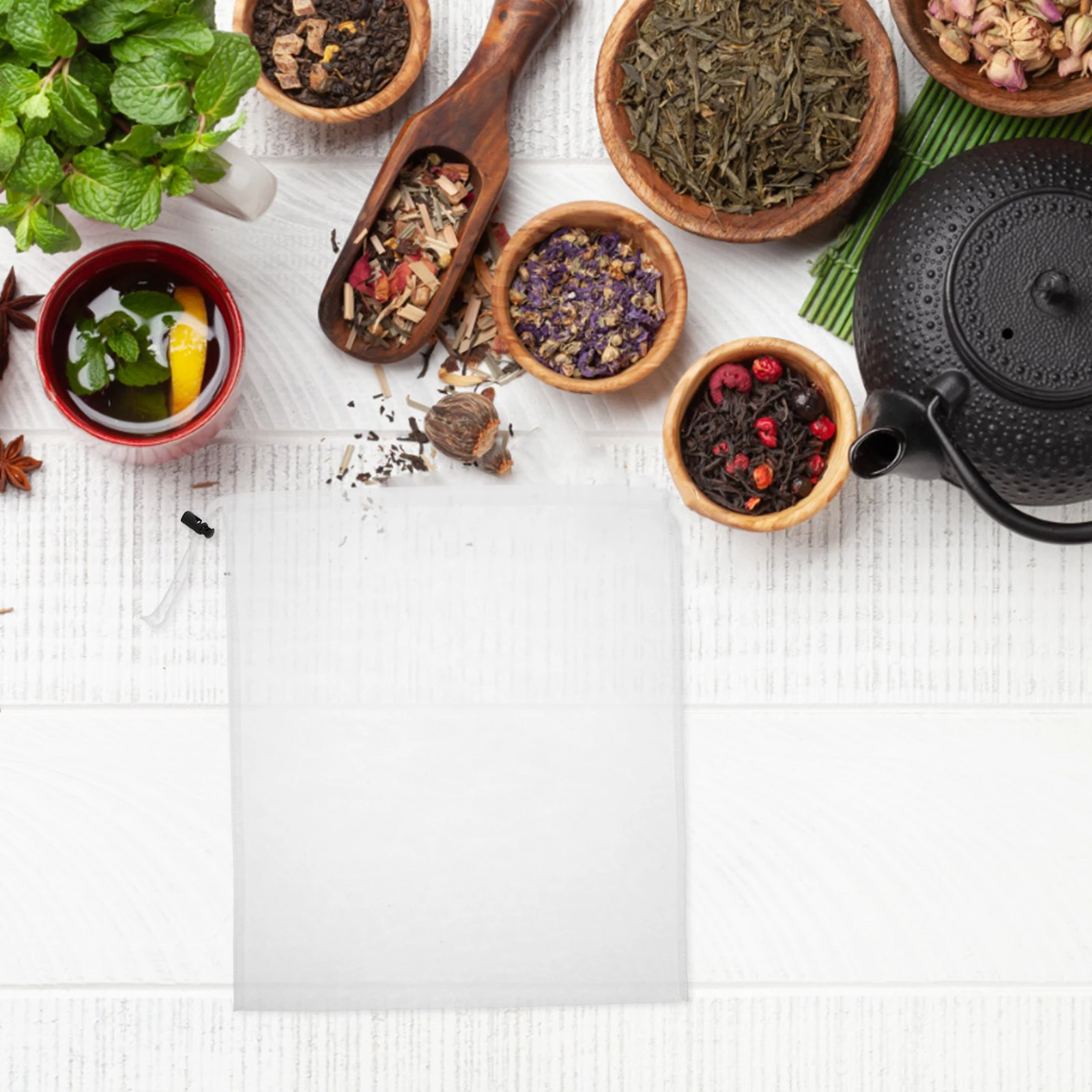 

6 Pcs Brew Tea Bags Non Woven Drawstring Filter Fine Mesh Steaming Sachets Dedicated