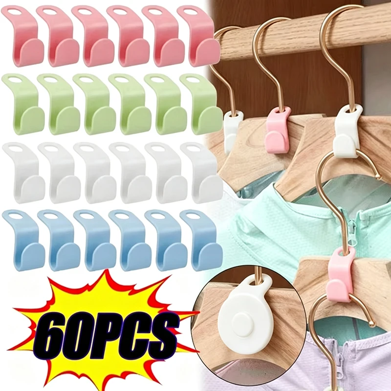 60Pcs Clothes Hanger Hooks Space Saving Closet Connector Hook Cascading Hanger Plastic Extender Clips Wardrobe Coat Organizer
