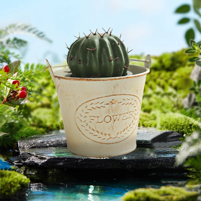 

Grocery metal crafts Retro distressed mini tin bucket succulent plant small flower bucket