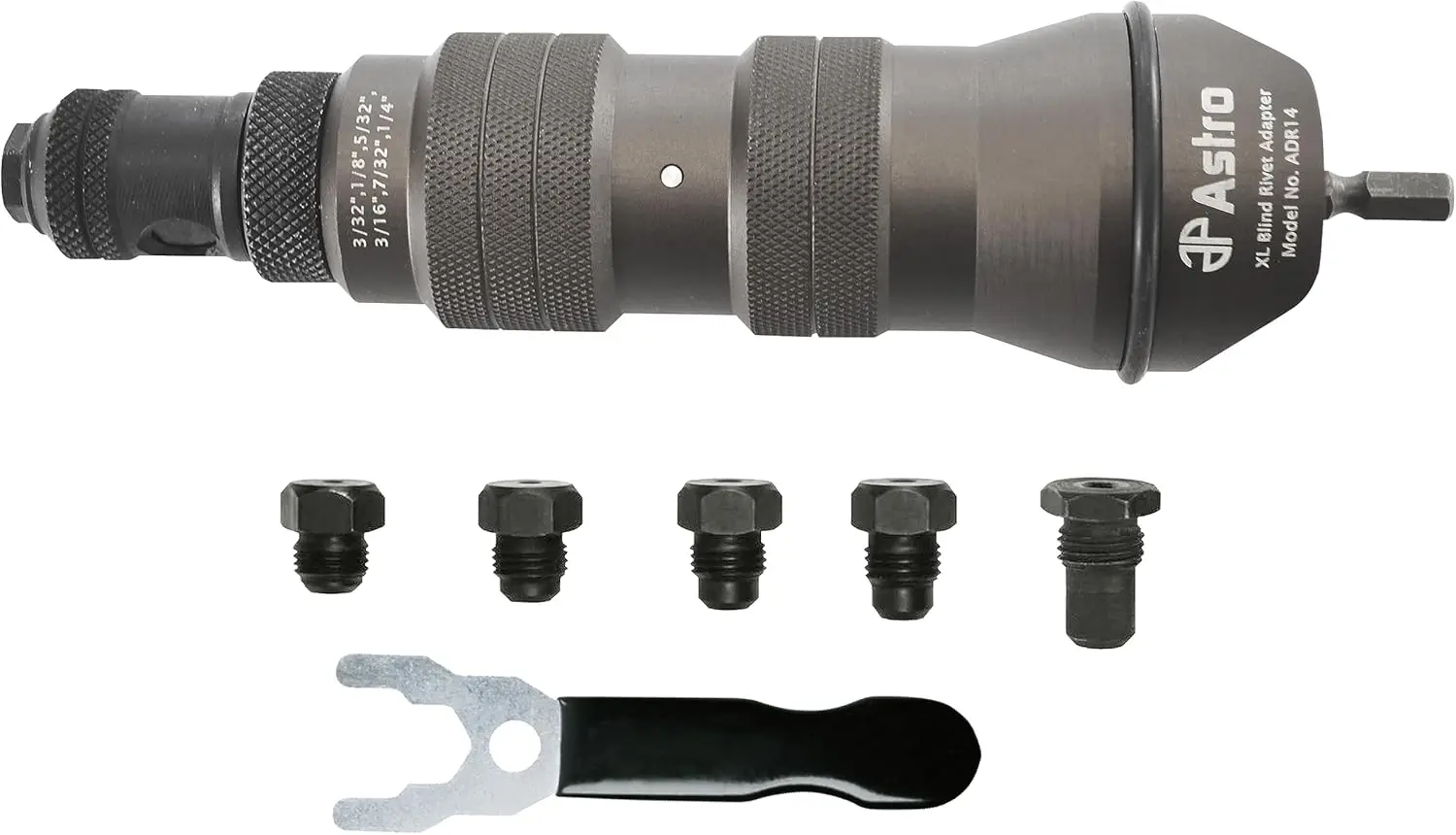 

1/4" Capacity Blind Rivet Adapter Kit for Drills - Converts to Power Pop Riveter with Multiple Nose Pieces