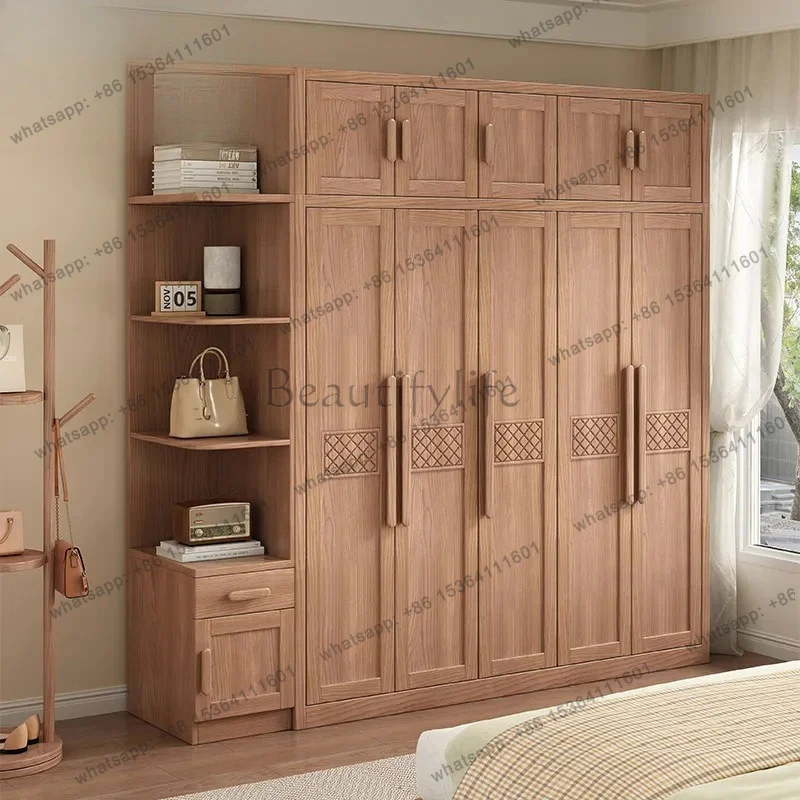 LX Nordic ash wood solid wood wardrobe multi-functional storage large capacity door