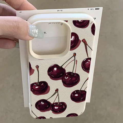Чехол для телефона с принтом вишни и текстурой кожи для Samsung A05S A06 A07 A15 A16 A34 A35 A53 A54 S23 S25 Ultra, защитный чехол