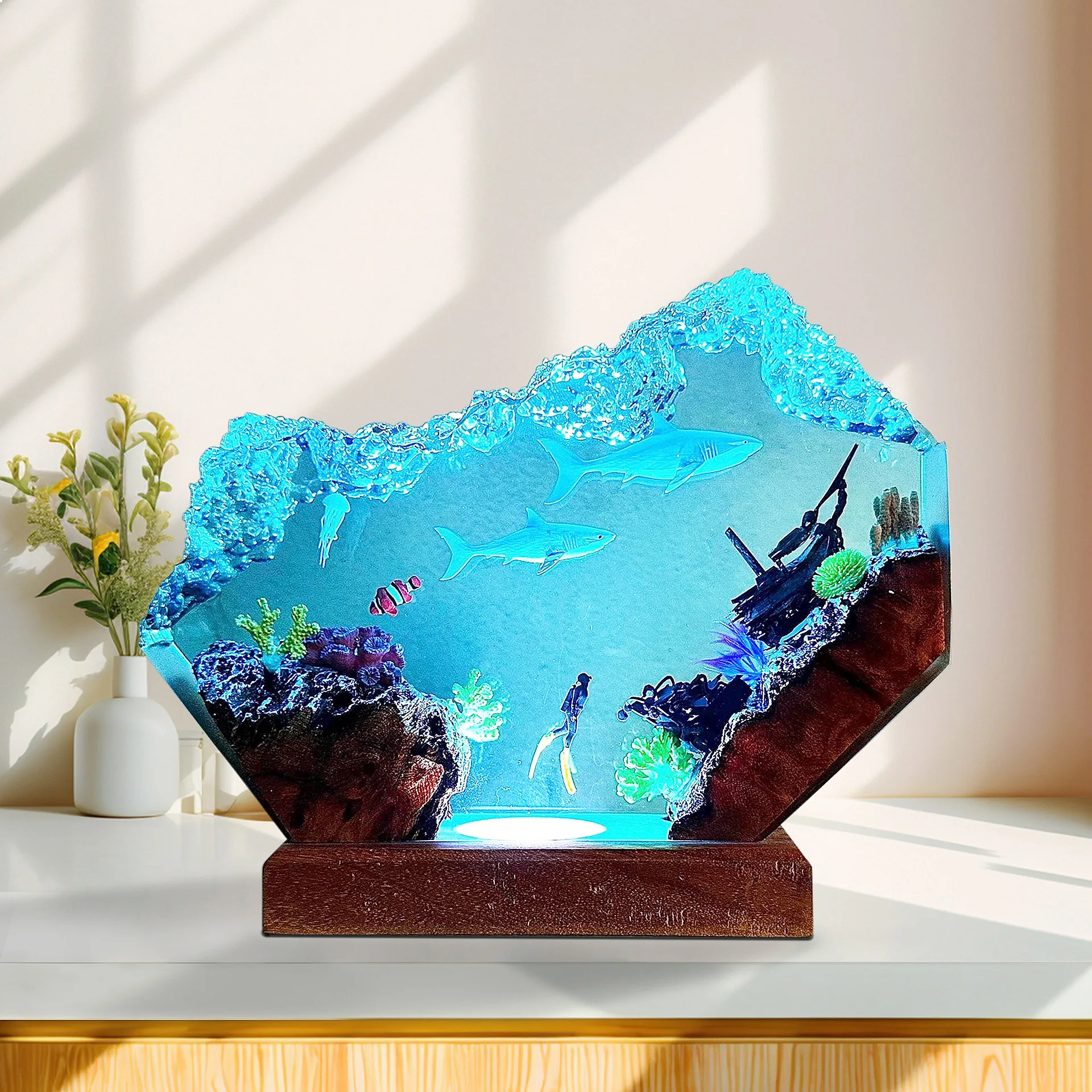 Diver Epoxy Resin Lamp Ocean Night Light Home Decor Scuba Diving Gift