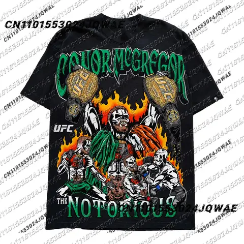 UFC New Conor McGregor Black Skull Print Tee Halloween MenWomen Couple Sports Shirt O-Neck Oversized Breathable Quick Drying Top