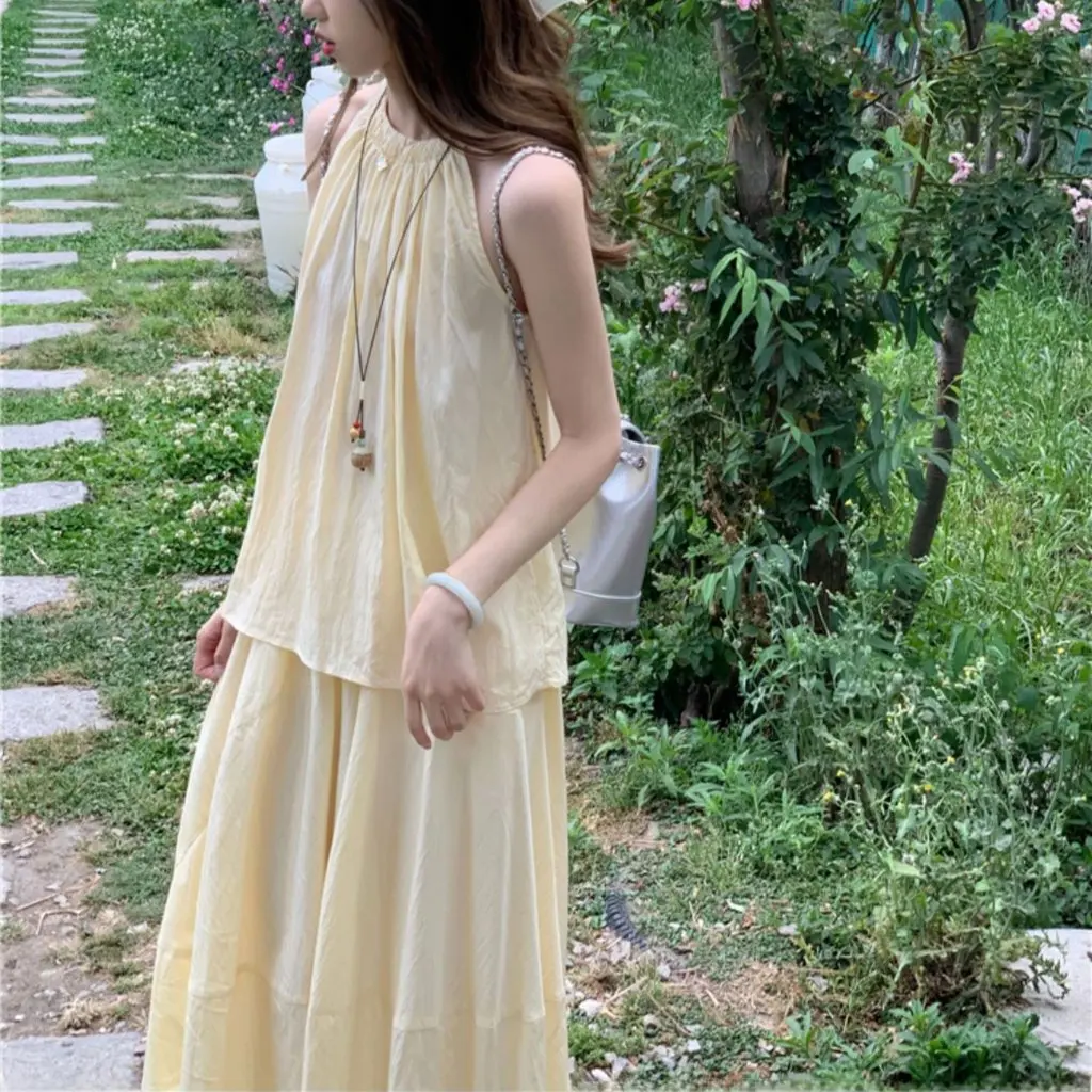 

Women's Sleeveless Camisole French-Style Solid Color Summer Lace-Up Slimming Top Versatile Spicy Girl Pure Desire Soft Girl