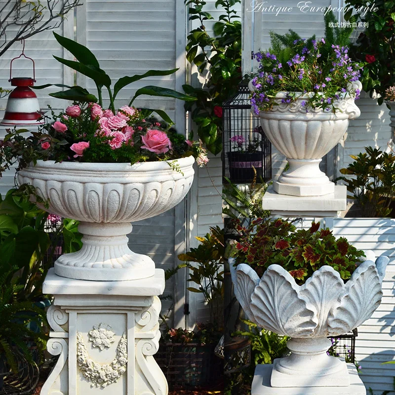 European high-end Roman column flowerpot villa entrance large landing angel balcony courtyard garden base decoration