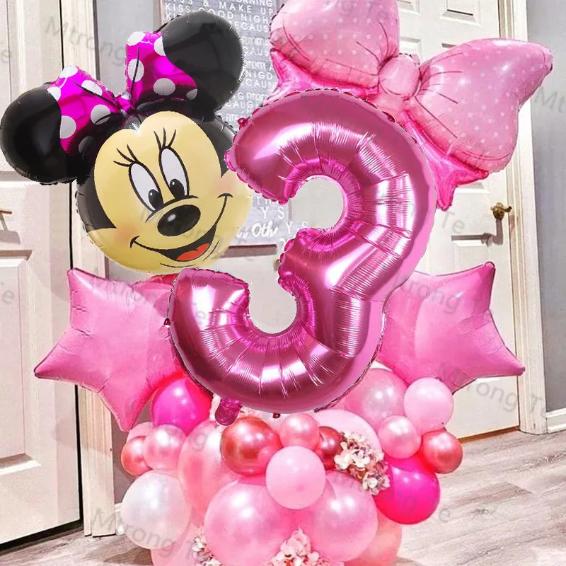 Juego de globos de aluminio con cabeza de Minnie Mouse para fiesta temática de Disney, decoración con número de 30 pulgadas para cumpleaños de niña