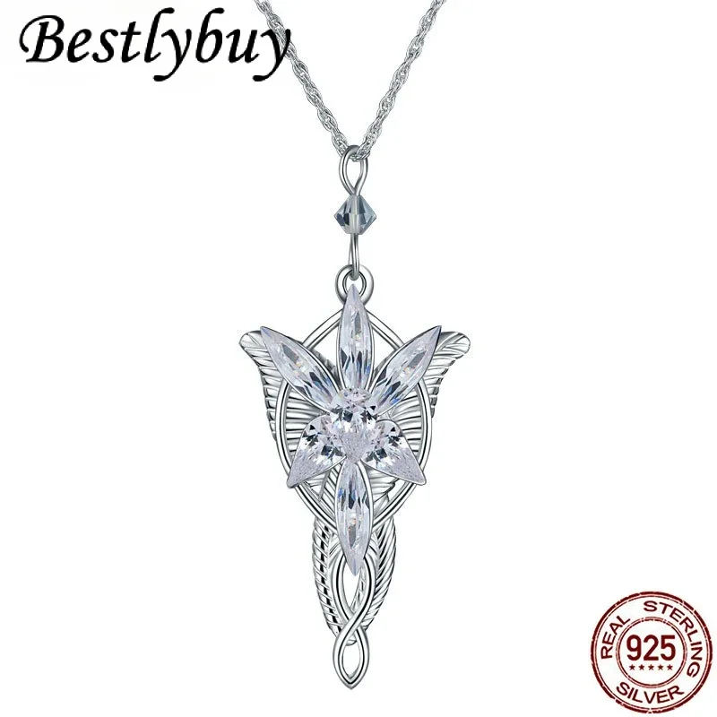 Collar de plata esterlina 100% para mujer, joyería de boda, colgante de Lord Princess Evenstar, cristal Arwen, regalo de San Valentín, 925