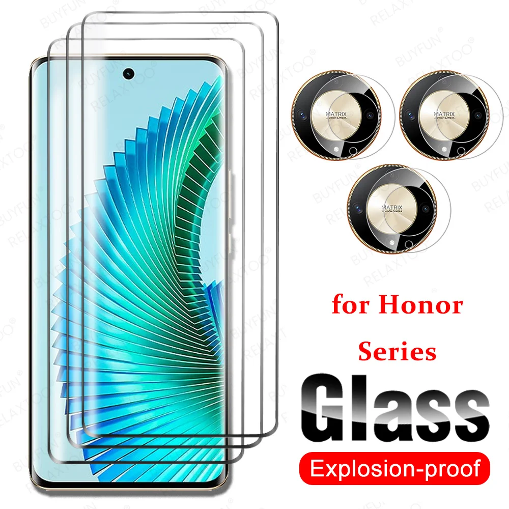 For Honor Magic6 Lite Glass 6in1 Curved Tempered Glass Honor Magic5 Lite Screen Protector Protective Lens Film Honer X9b X9a 5G