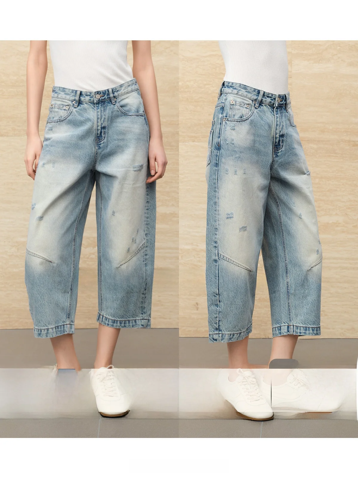 

Джинсы женские COOBLOOM в американском ретро-стиле, синие, укороченные (7/8), прямые, широкие, свободные, с эффектом похудения, с высокой талией, повседневные, с эффектом потертости