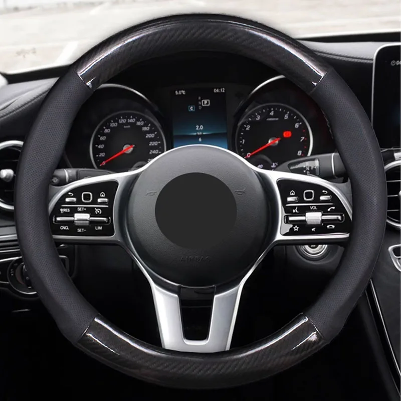 1PC Roundness Carbon Fiber Cortex Car Steering Wheel Cover Anti-Slip For Kia K7 Cadenza 2011 2012 2013 2014