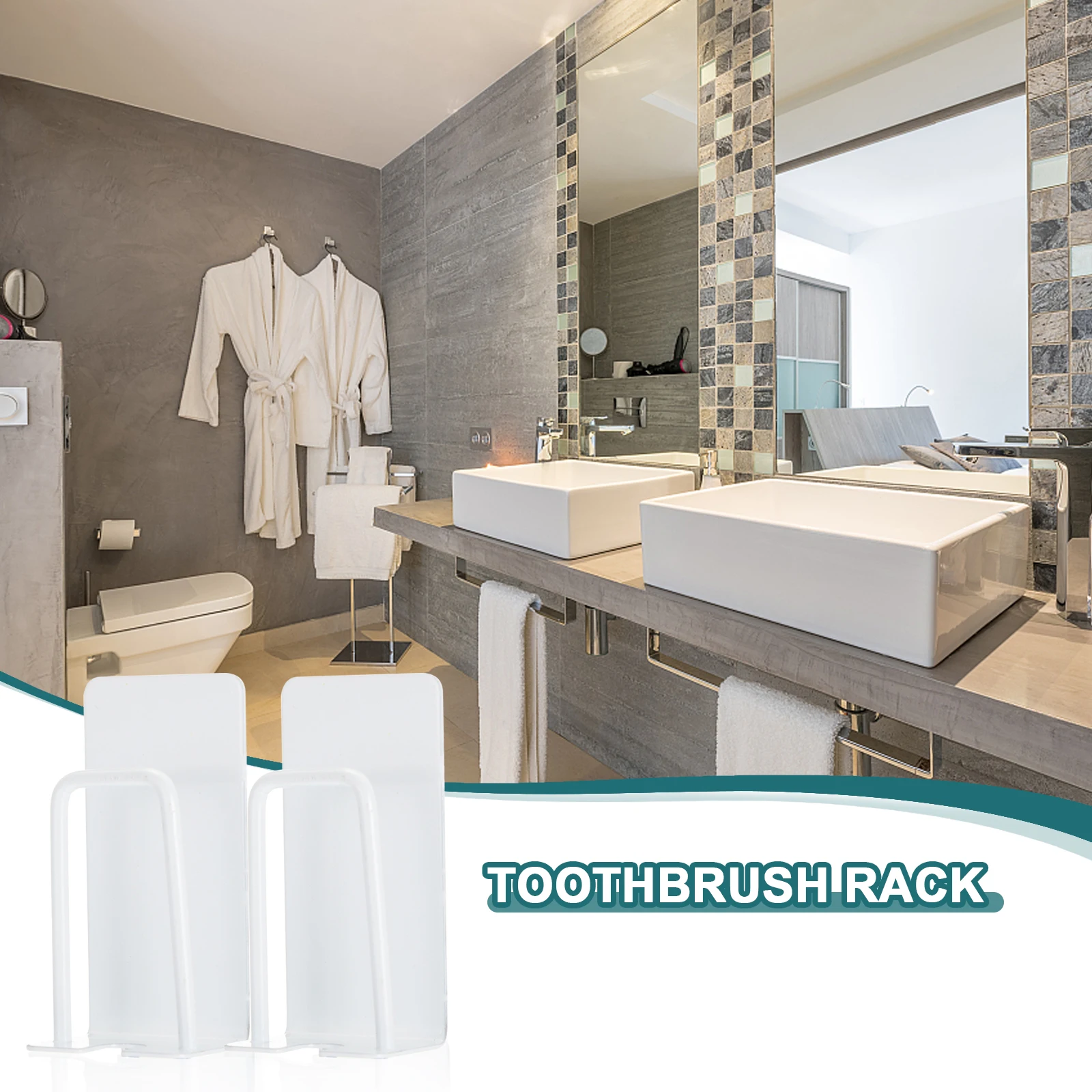 

2pcs Wall Mounted Toothbrush Holder Stainless Steel Cup Rack Punch Free Travel White Bathroom Storage Organizer