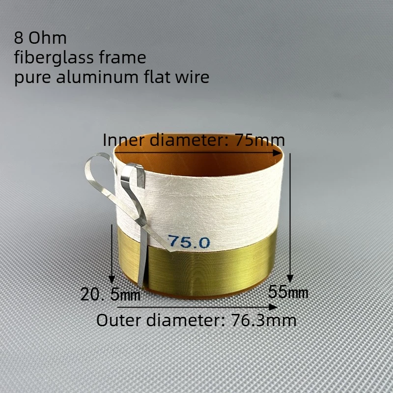 1pcs 75mm Glass Fiber Pure Aluminum Flat Wire Bass Coil High-Power Speaker 75 Core