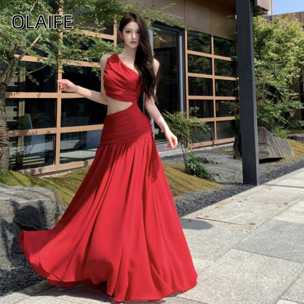 

Летние сексуальные шифоновые плиссированные платья для выпускного вечера без рукавов на одно плечо длиной до пола, с открытой спиной по индивидуальному заказу فساتين desiن seleبات temperat