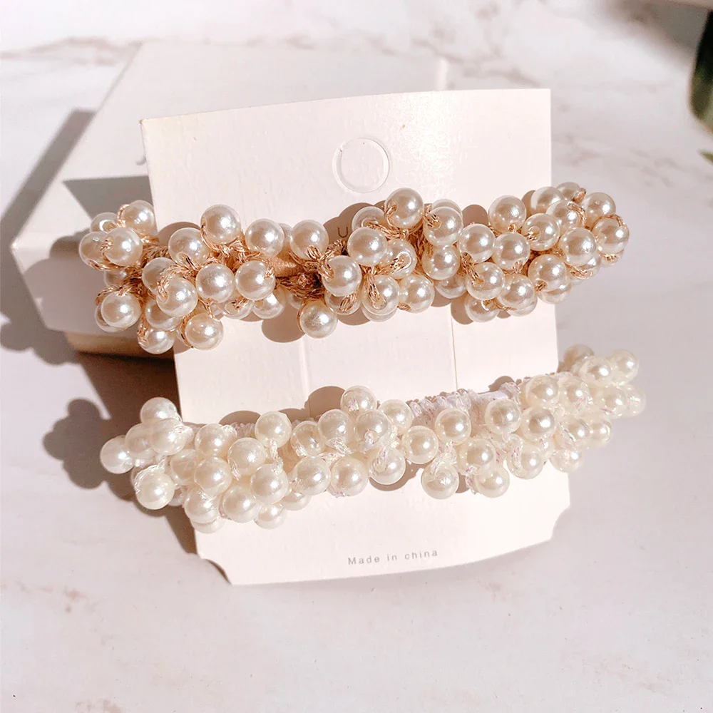 Elegant Lady Rubber Band Rope Pearl Hair Ring Girls Beaded Scrunchies Rubber Bands Ponytail Hair Accessories Elastic Headband image 3