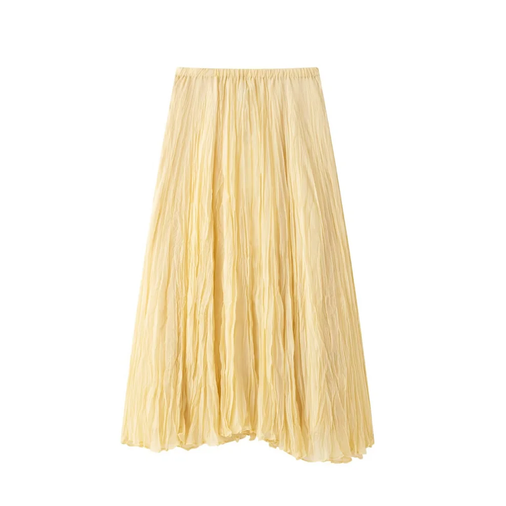 2025 BM&MD&ZA Women's Mid - length Skirt Elastic Waistband Full of Soft Pleats Giving a Light and Flowing Bohemian Style