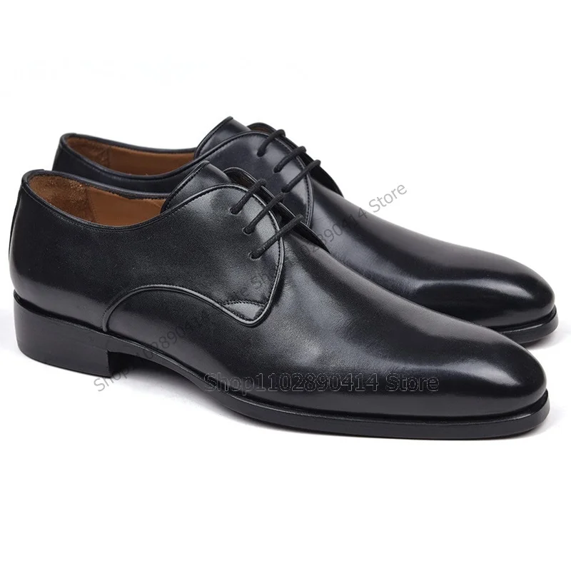 Zapatos Derby con punta cuadrada para hombre, calzado de vestir con cordones a la moda, hecho a mano, de lujo, para fiesta, banquete y oficina, color negro