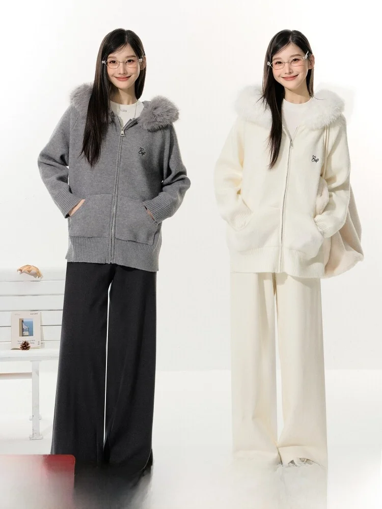 

ELEVEN SP Women's Winter High Waist Straight Leg Fleece Lined Slimming Casual Pants Korean Style Comfortable Wide Leg Trousers