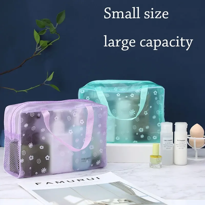 Waterproof Large Capacity PVC Cosmetic Storage Bag Floral Transparent Wash Bag Creative Home Travel Compression Shower Bag