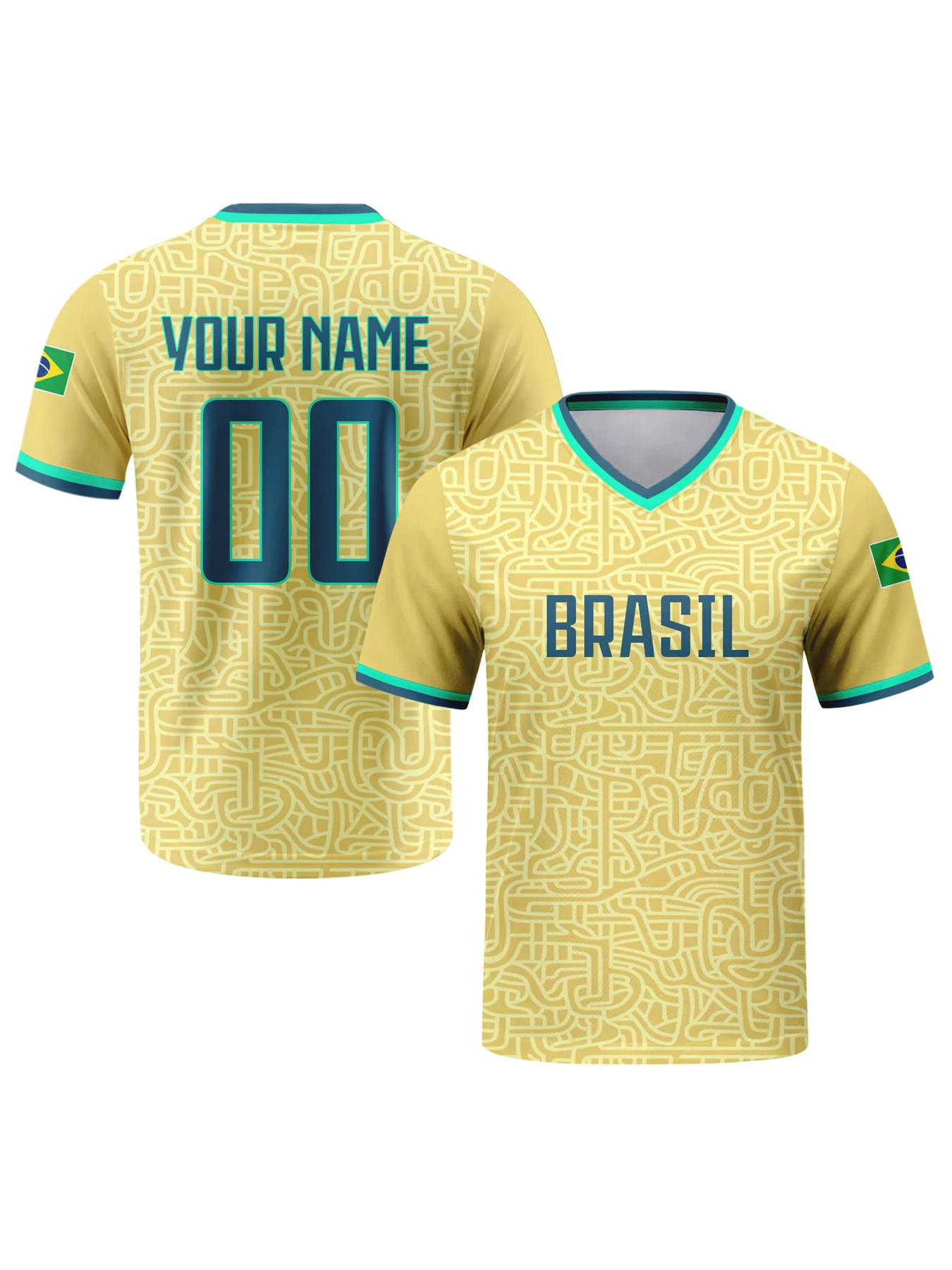 

Custom Brasil Soccer Jersey Personalized with Name Number Breathable V-neck Football Team Shirt for Men Youth Women