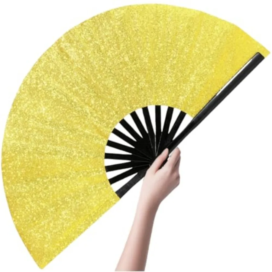 

13inch Large Sparkly Clack Fans for Line Dancing with Bamboo Bones, Boots on the Ground Hand Fan, Line Dance Popping Fan for Wo