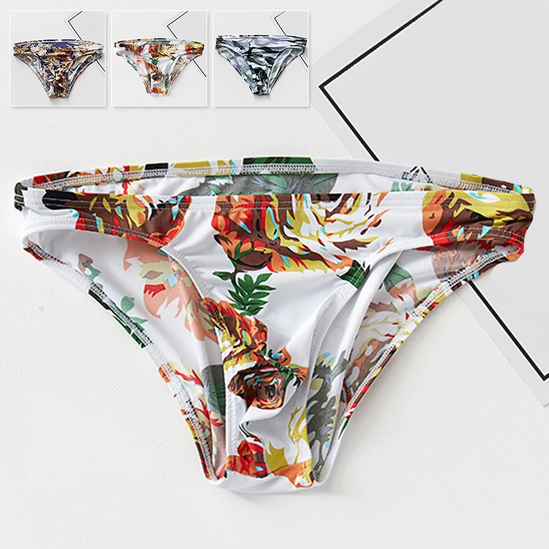 

1pc Men's Lingerie Sexy Low Waist Fashion Printed Breathable Intimate Underwear Elastic Ice Silk Briefs Panties