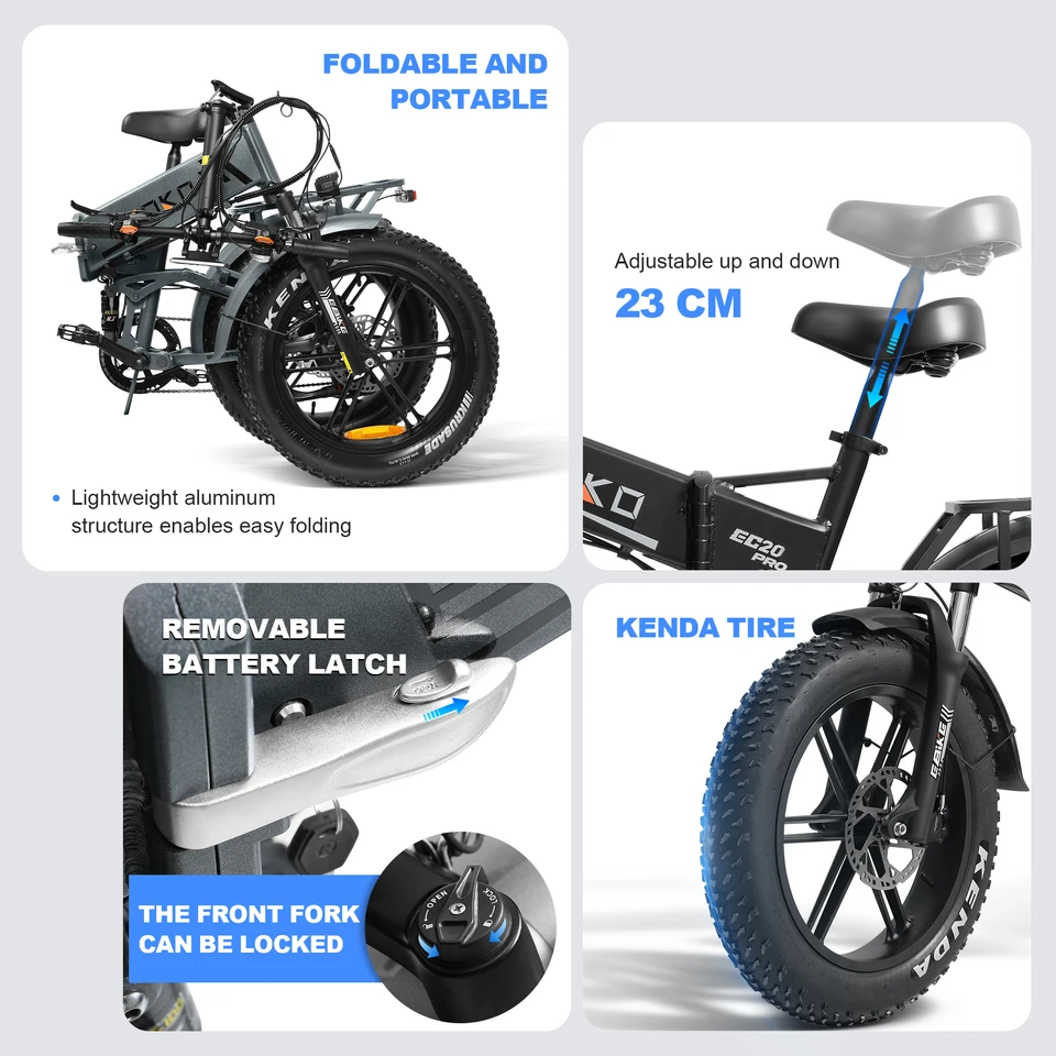 Electric Bike EC20 1000W Motor 48V18AH Battery Hydraulic Brake Mountain E-Bike 20 Inch Tire All-Terrain Off-Road Electric Bicycl image 7
