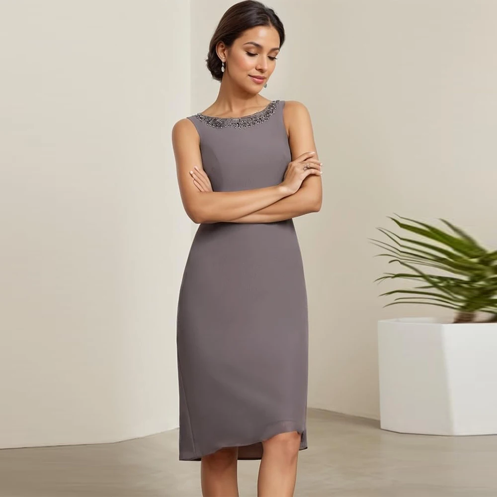 Personalizado 2 peças elegantes mãe da noiva vestidos com jaqueta personalizado curto vestido de festa de casamento convidado chiffon frisado