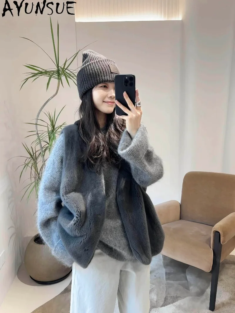 AYUSNUE Mink Fur Vest Womens Whole Mink Fur Coat Versatile Color Female Mink Gilet Outerwear Ladies Autumn Winter New Clothing