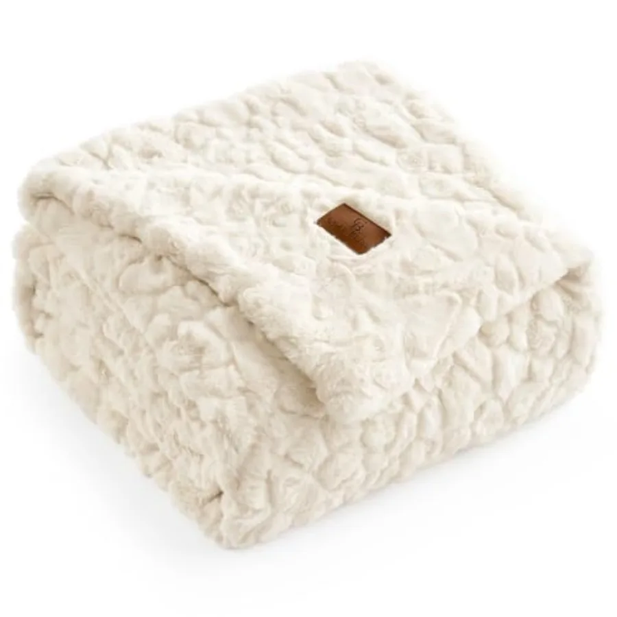 

Faux Fur Throw Blanket for Couch, Fuzzy Soft Plush Thick Warm Fluffy Reversible Wave Textured Blanket for Sofa Bedroom Living R