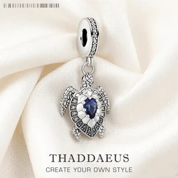 Charm Pendant Turtle With Blue Stones For Men Women Winter Real 925 Sterling Silver Special Lucky Gifts