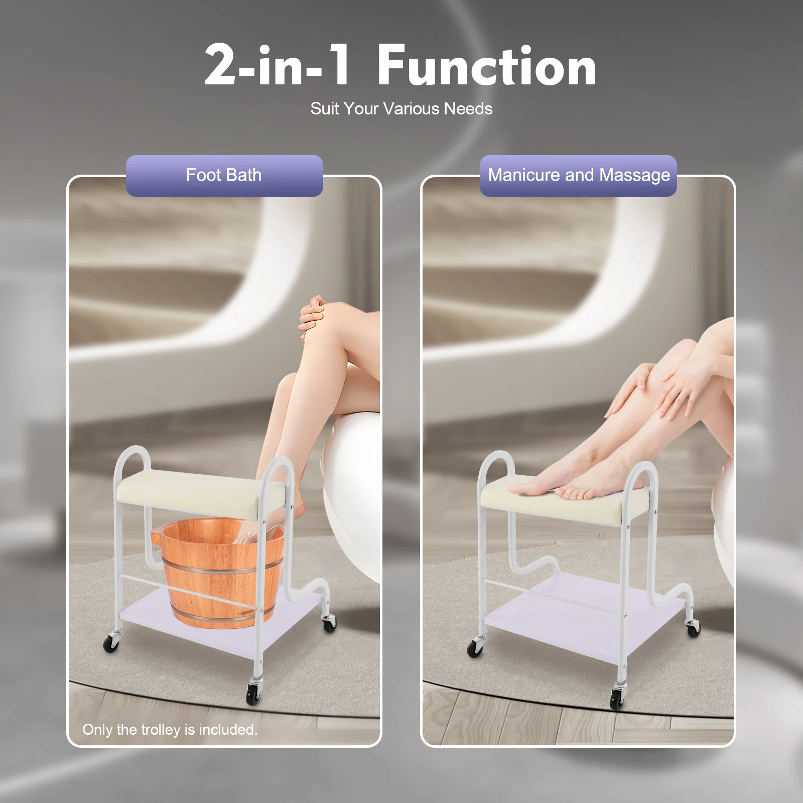 Wózek do salonu kosmetycznego z białym koszem do pedicure na kółkach, wózek spa z kółkami do przechowywania, organizer do salonu kosmetycznego, sprzęt.