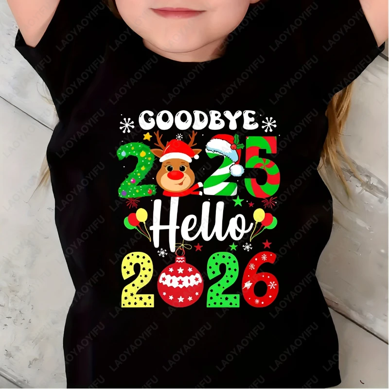 Printed Casual Children Round Neck Cotton Shirt New Year 2026 New Year's Day Letter Holiday Breathable Autumn Comfort T-Shirt