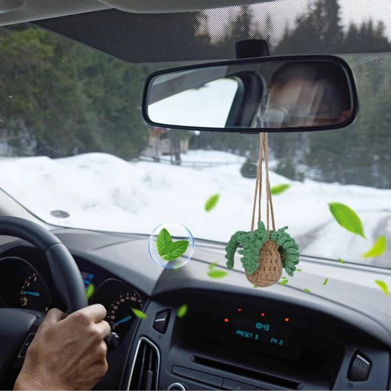 AS94-Car Pendants Cute Pendants Car Interior Decoration Crochet Plant Decoration Rearview Mirror Decoration Car Pendants