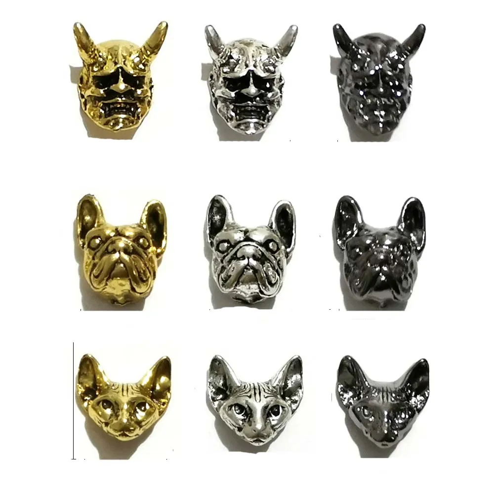 10 adet çığlık hayalet yüz tırnak sanat Charm 3D Punk palyaço şeytan köpek kedi kaplan şekli tırnak dekorasyon DIY Metal lüks tırnak aksesuarları