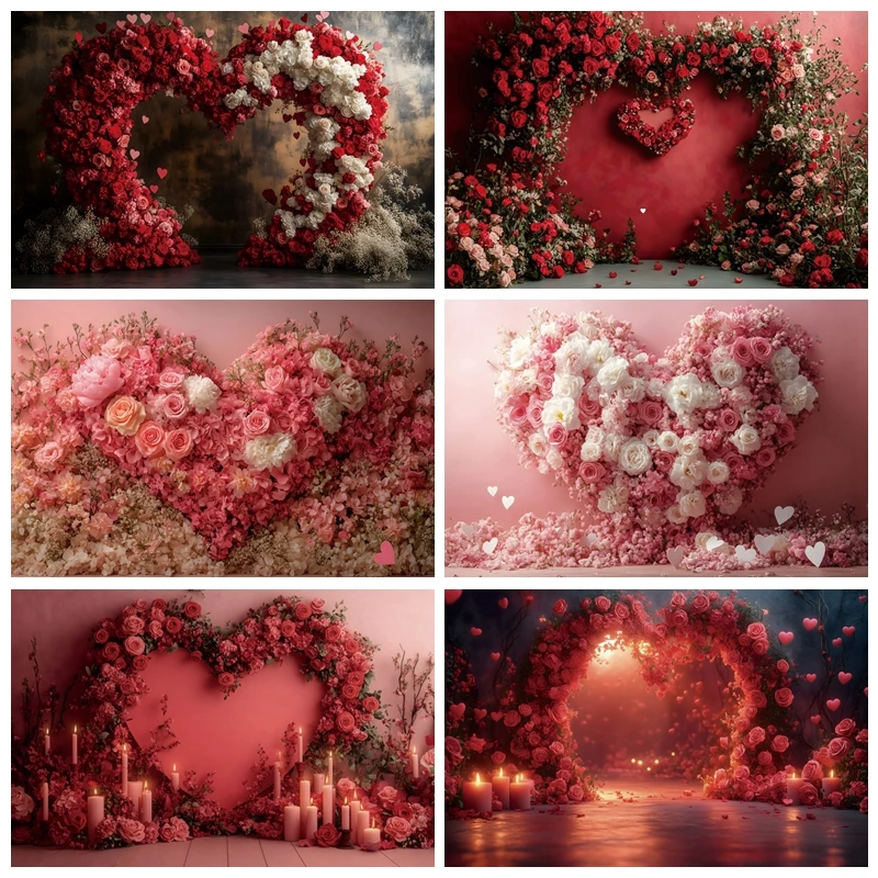 Valentine's Day Photography Backdrop Romantic Heart Shaped Rose Shaped Door Candle Proposal Party Decor Photography Studio