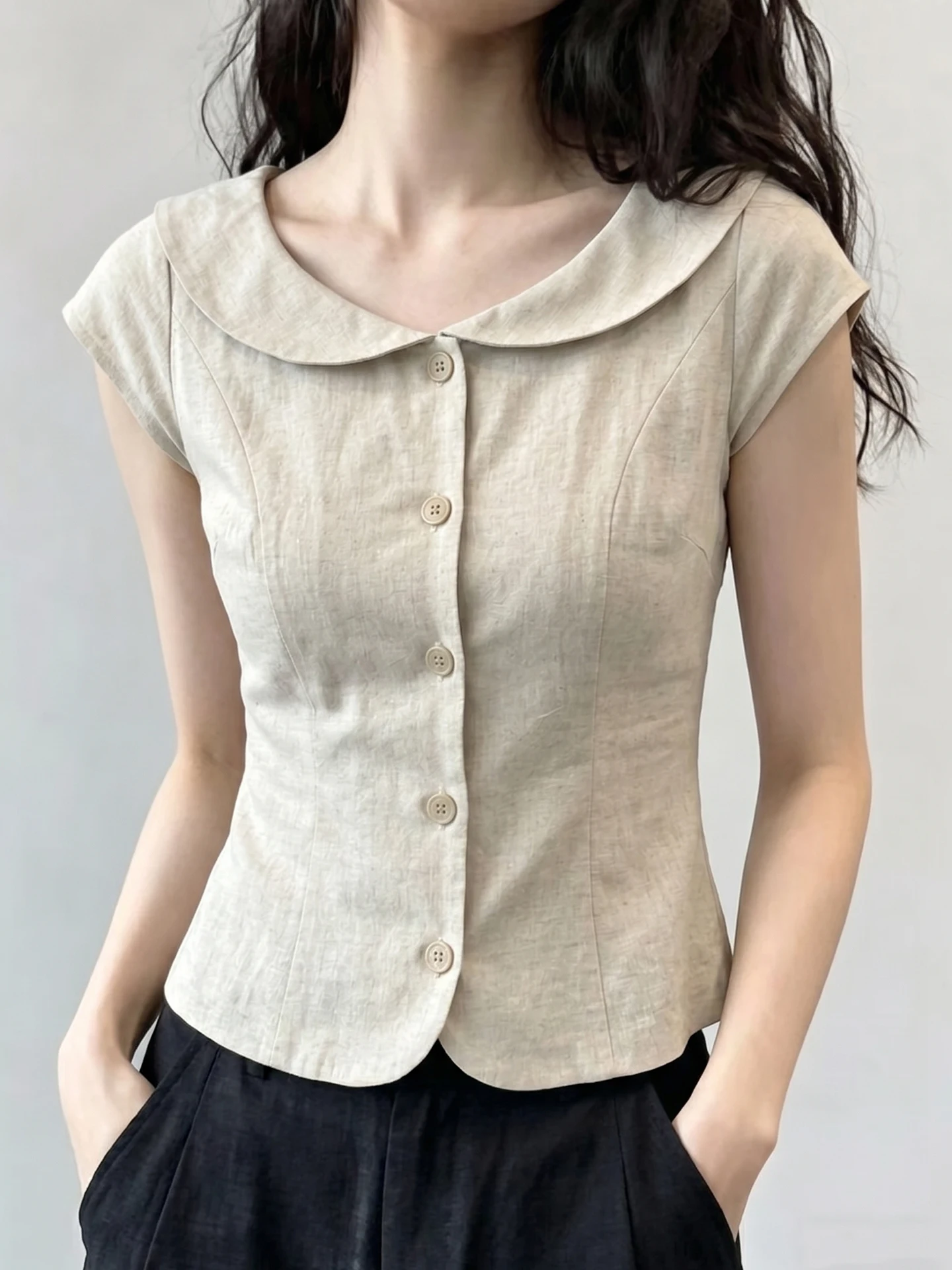 

Chic Commuter Fashionable Short Sleeve Shirt Single Button Design Versatile Korean Style Straight Cut Summer New Arrival