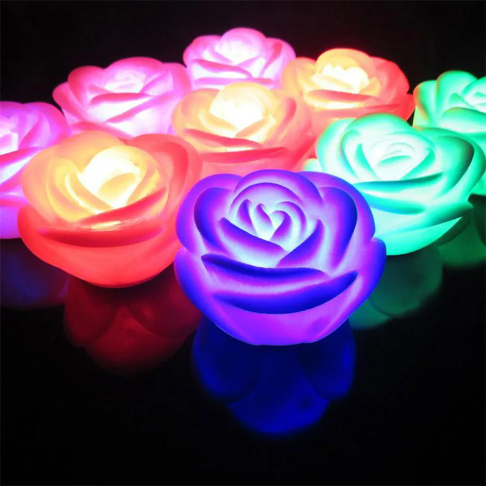 

4 Pcs Rose Lantern Night Light Fancy Valentine's Day Present Colorful Lights Candles
