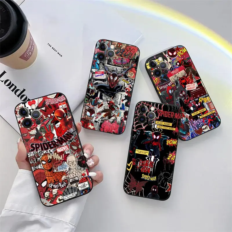 Marvel Spiderman Comic Spider Punk Phone Case para iPhone 11 15 Pro Max Coque 14 Plus 13 Pro 12 Mini 11 XS 7 8 SE Soft Cover