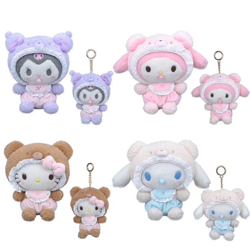 Kawaii Sanrio Plush Toys Hello Kitty My Melody Room Decor Kuromi Plushie Cinnamoroll Doll Plush Keychain for Birthday Present